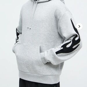 Fashion Nova Light Gray Sweatsuit with Black Flame Accents